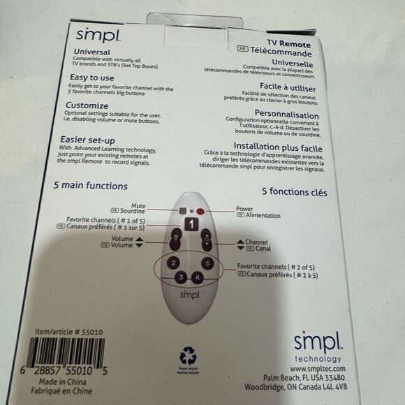 Simpl TV Universal Remote - Technology Made Simple Big Button Easy to Use - Picture 4 of 4